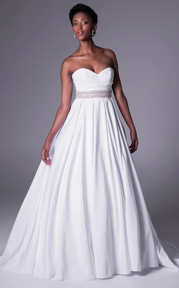 A-Line Jeweled Sweetheart Maxi Chiffon Wedding Dress With Criss Cross And V Back