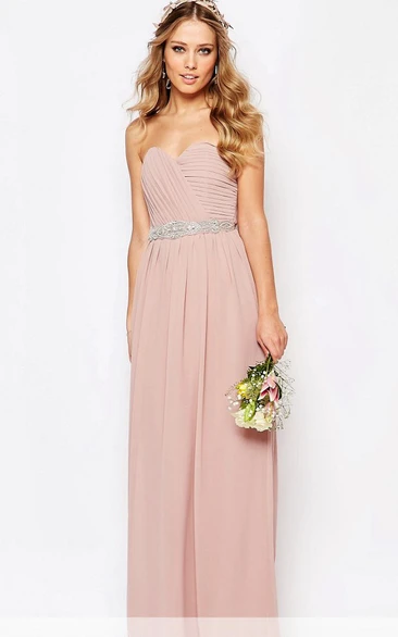 Ankle-Length Ruched Sweetheart Sleeveless Chiffon Bridesmaid Dress