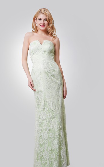 Sheath Lace Dress With Notched Neck and Back Slit
