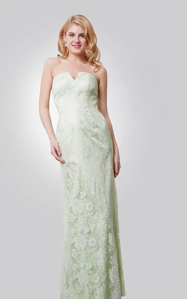 Sheath Lace Dress With Notched Neck and Back Slit