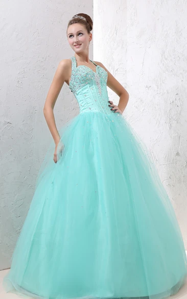 Sweetheart A-Line Ball Gown With Beaded Top and Tulle Overlay