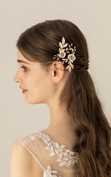 Forest Style Golden Hair Pins with Leaves and Flowers