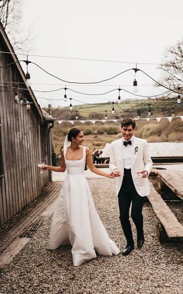 White Strapless Wedding Dress for Outdoor