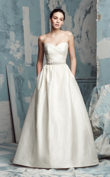Sweetheart A-Line Dress With Crisscross Ruching And Beading