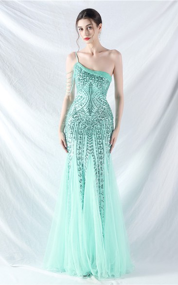 Crafted Beaded Positioning Flower Beads Splicing Mesh Gauze High-End Evening Dress