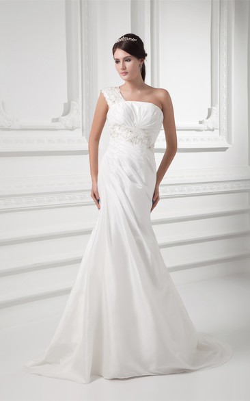 Stunning One Shoulder Sleeveless Taffeta Trumpet Wedding Dresses