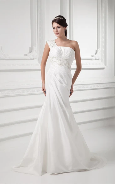 Stunning One Shoulder Sleeveless Taffeta Trumpet Wedding Dresses