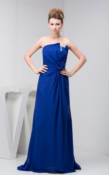 Sleeveless Maxi Chiffon Central Ruching and Dress With Flower