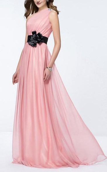 Affordable One-Shoulder A-line Flower Evening Dress