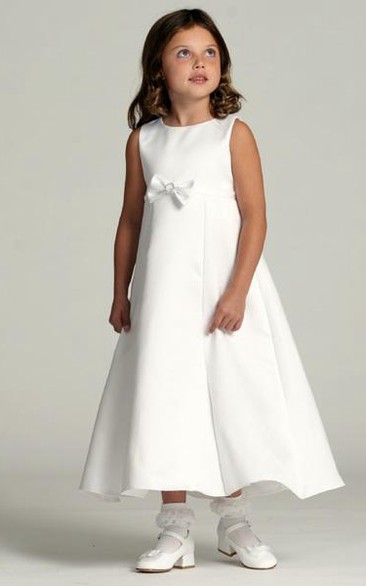 Bowed Floral Satin Flower Girl Dress
