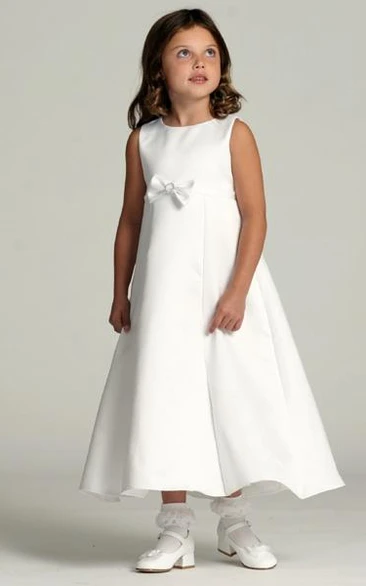 Bowed Floral Satin Flower Girl Dress