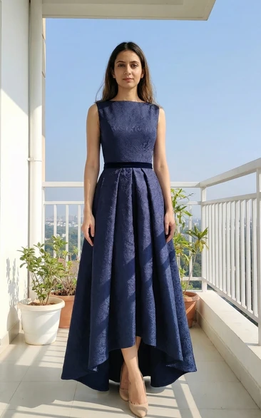 Tea-Length Lace Keyhole High Neck Dress