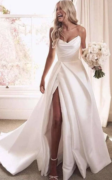 Sweetheart Satin Criss-cross Empire Front Split Elegant Wedding Dress