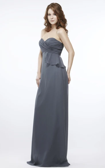 Maxi Sweetheart Sleeveless Criss-Cross Chiffon Bridesmaid Dress With Peplum