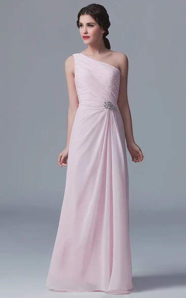 Graceful One-Shoulder Gown With Crystal Details