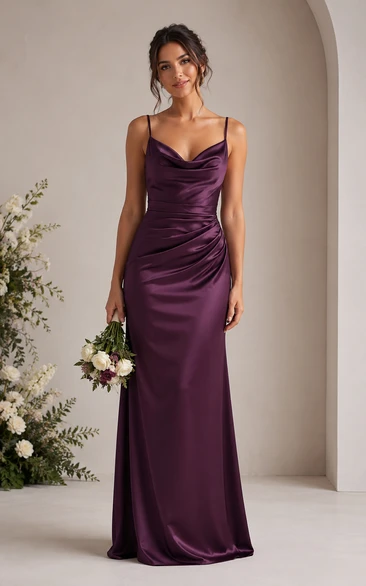 Regency Satin Cowl Sheath Bridesmaid Dress
