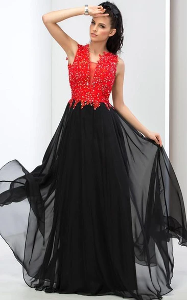 A-Line Sequins Contrast Color Long Prom Dress