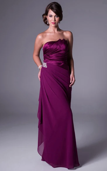 Maxi Side-Draped Strapless Chiffon Bridesmaid Dress With Low-V Back