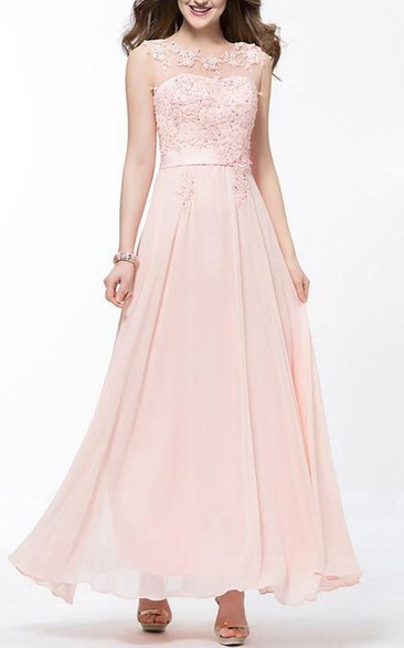 Charming Scoop Applique Beading Ankle Length Prom Dress