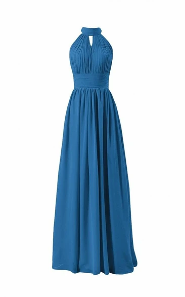 Sleeveless High-neck Long Pleated Chiffon Dress