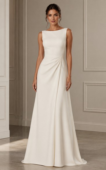 Robe de soirée en crêpe avec encolure bateau et jupe drapée trapèze