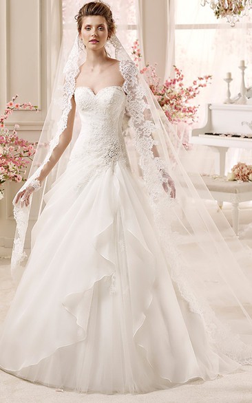 Sweetheart A-line Wedding Dress with Asymmetrical Ruffles and Beaded  Detail