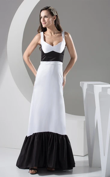 Black-And-White Maxi Strapped Dress With Pleats