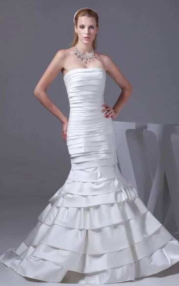Strapless Siren Style Dress With Tiers and Brush Train