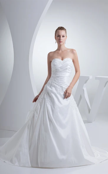 Sweetheart Ruched A-Line Corset Back and Gown With Appliques