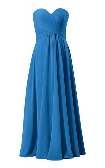 Sweetheart Asymmetrical Ruched Bodice Long Pleated Chiffon Dress
