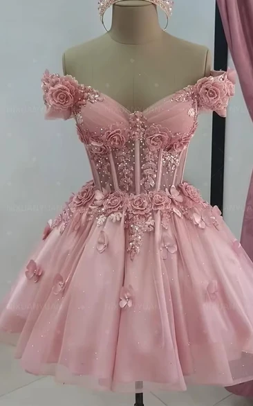 Pink Off-the-Shoulder Floral Mini Dress