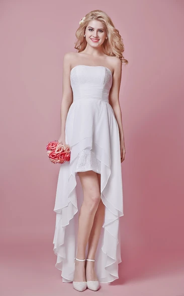 Strapless Lace and Chiffon High-low Dress With Cascading Ruffles