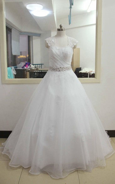 A-Line Tea-Length Cap Beading Flower Zipper Corset Back Chiffon Tulle Lace Sequins Satin Dress