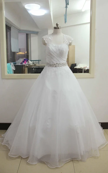 A-Line Tea-Length Cap Beading Flower Zipper Corset Back Chiffon Tulle Lace Sequins Satin Dress