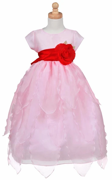 Tiered Cap-Sleeve Organza&Taffeta Flower Girl Dress
