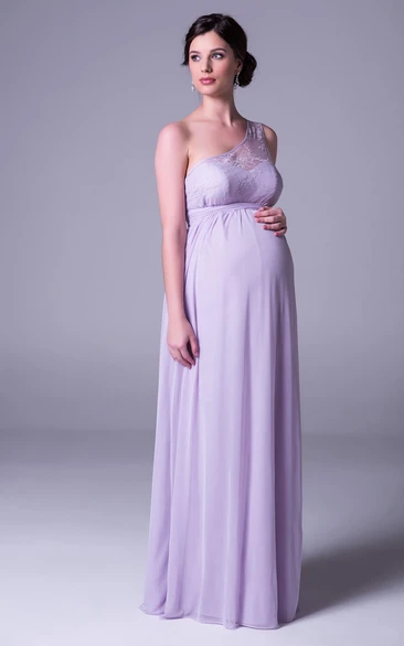Empire One-Shoulder Lace Chiffon Bridesmaid Dress