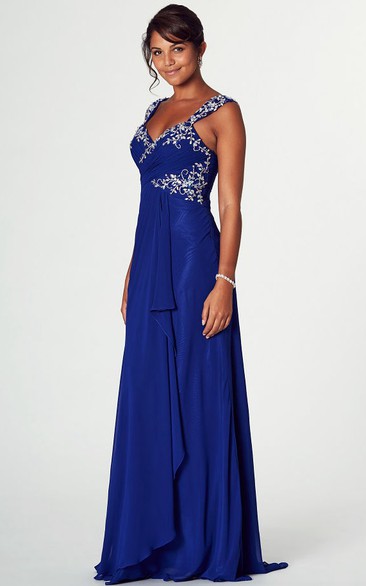 Draped Sleeveless Strapped Chiffon Prom Dress