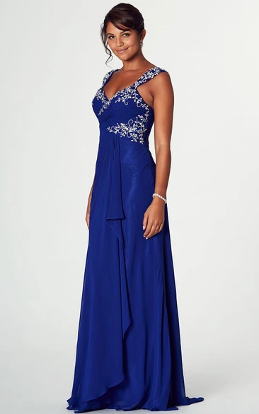 Draped Sleeveless Strapped Chiffon Prom Dress