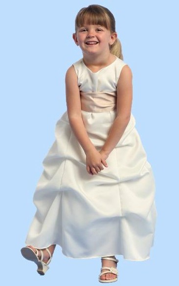 Ankle-Length Ruched Satin Flower Girl Dress