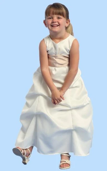 Ankle-Length Ruched Satin Flower Girl Dress