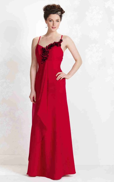 Sheath Sleeveless Floral Floor-Length Spaghetti Chiffon Bridesmaid Dress With Draping