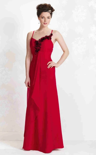 Sheath Sleeveless Floral Floor-Length Spaghetti Chiffon Bridesmaid Dress With Draping