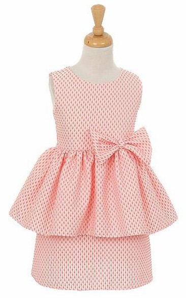 Knee-Length Peplum Bowed Flower Girl Dress