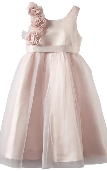 Sleeveless A-line Tulle Dress With Flowers