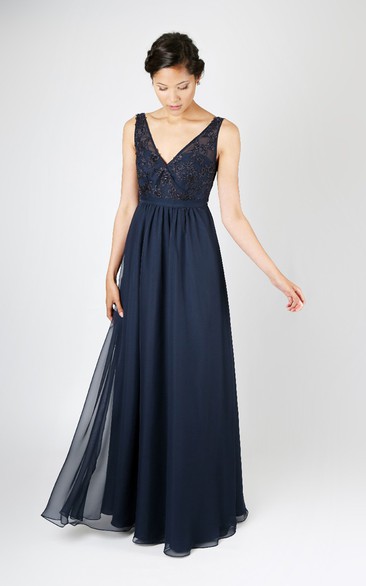 Layered Lace-Detailed A-Line Classical Gown With Deep-V Back
