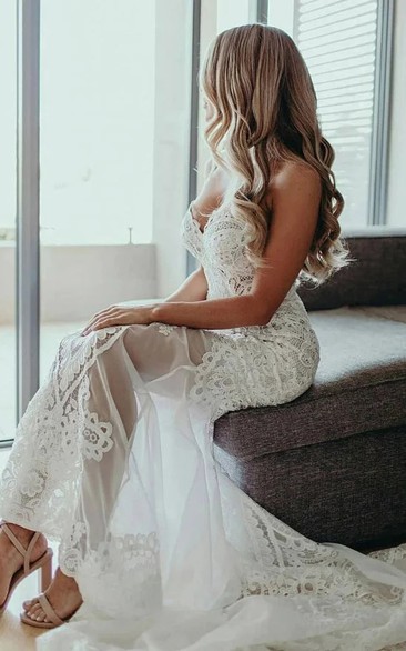 Sheath Sweetheart Mermaid Lace Casual Outdoor Wedding Dress