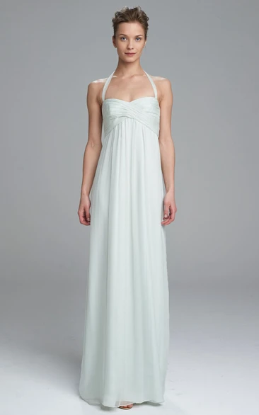 Sleeveless Halter Empire Chiffon Bridesmaid Dress With Ruching