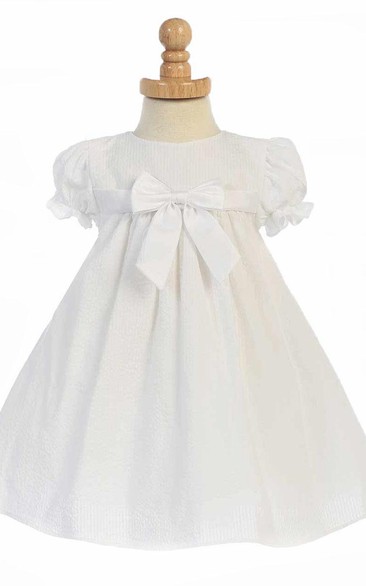 Tea-Length Cap-Sleeve Tiered Flower Girl Dress With Split