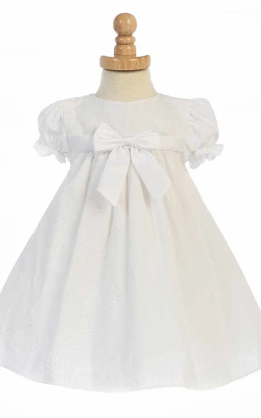 Tea-Length Cap-Sleeve Tiered Flower Girl Dress With Split