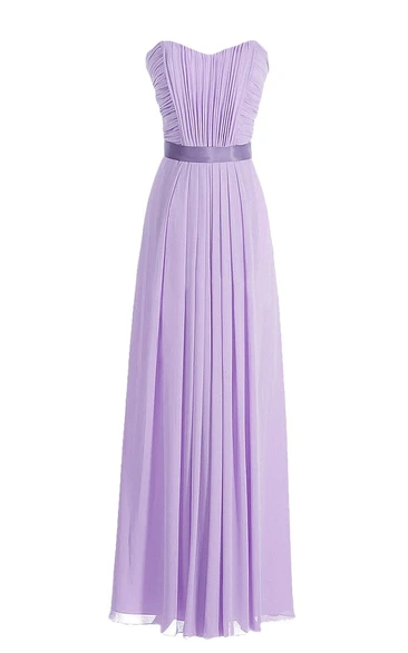 Elegant Sweetheart Pleated A-line Dress With Satin Sash